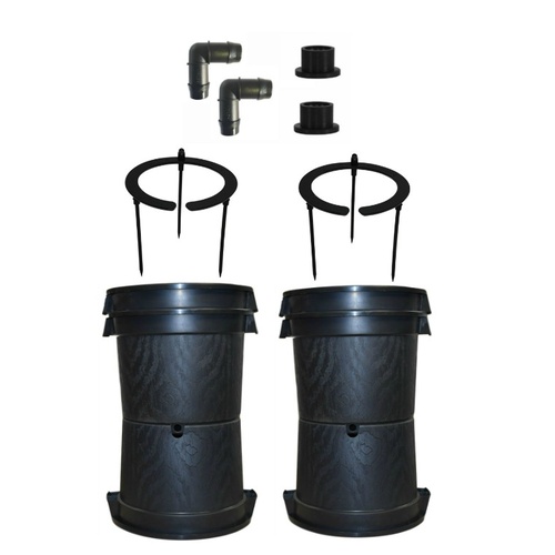 HYDROPONIC 2 X 30L POT KIT w/Handles |  includes feed ring & plumbing [Size: 30L]